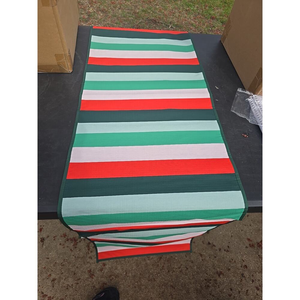 13032 Spritz Easy Care Table Runner Wipes Clean 14" x 72" Stripes Easy Clean New